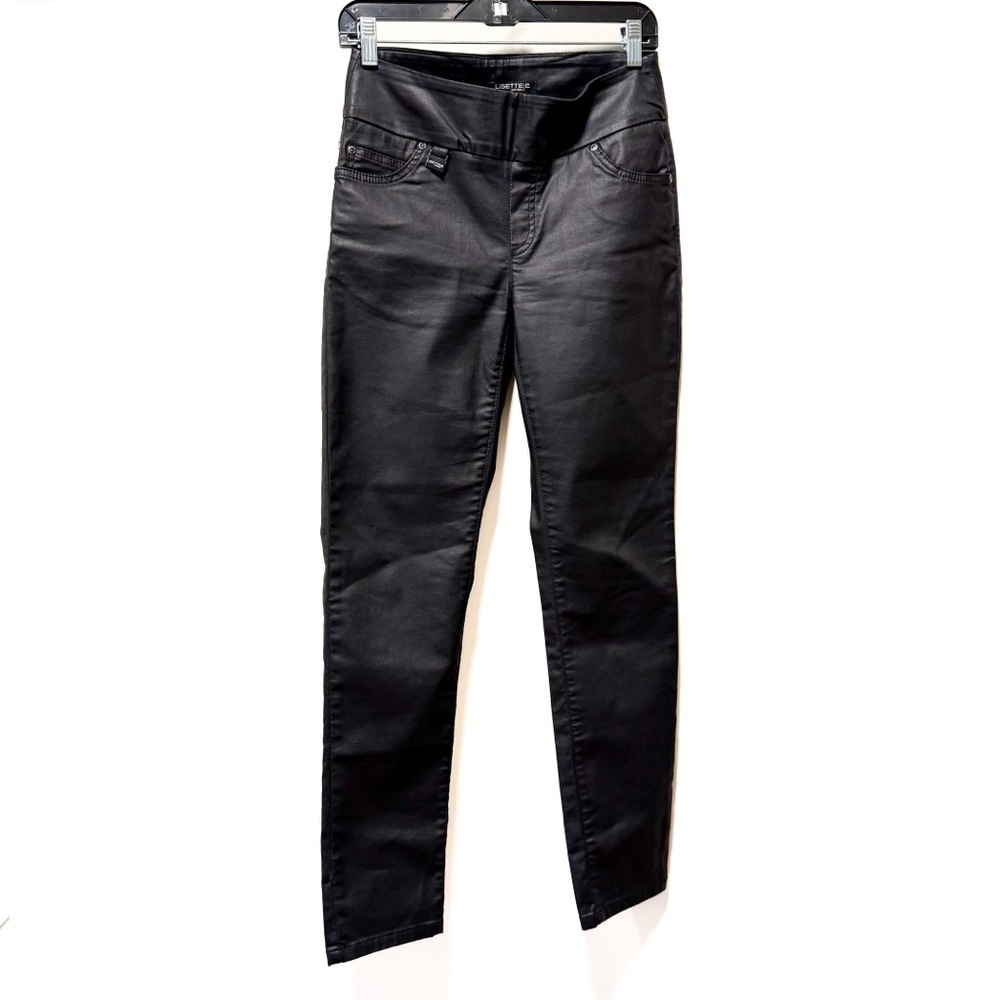 Lisette L Montreal Coated Black Skinny Pants - Slim Fit “Liquid” Trousers Size 4 - Picture 2 of 6